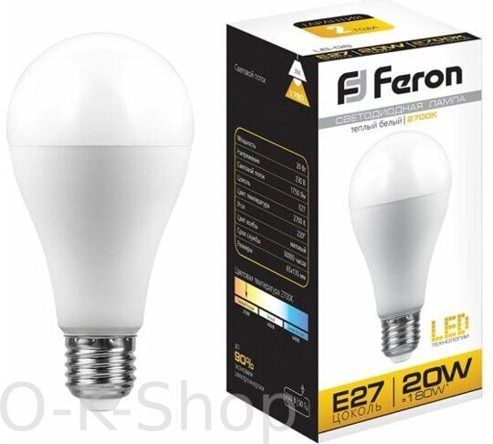 Светодиодная лампа FERON 20W 230V E27 2700K, LB-98 25787